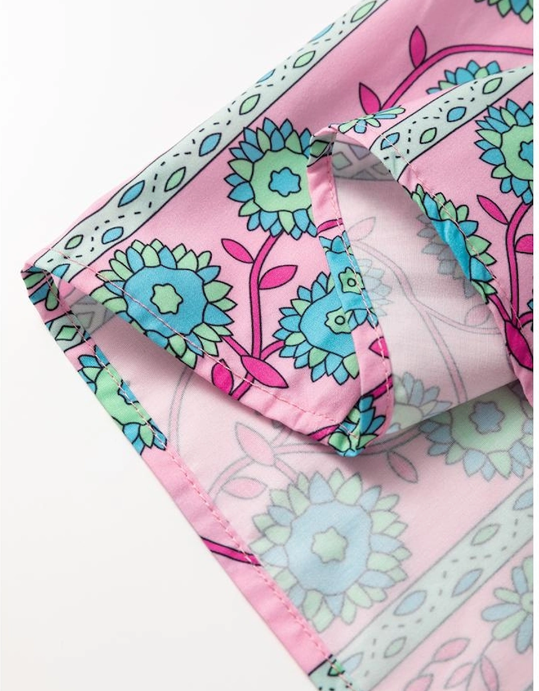 Pink Floral Shirred Puff Sleeve Buttoned Front Midi Dress with Sash