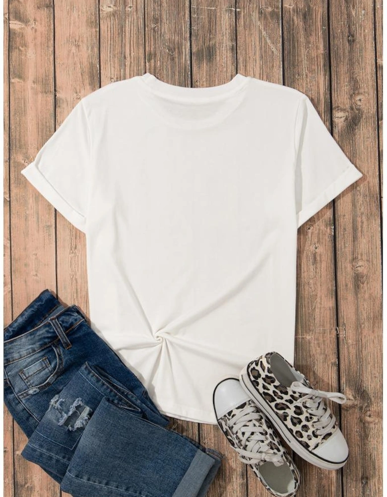 White Made in America Lip Printed O Neck T Shirt