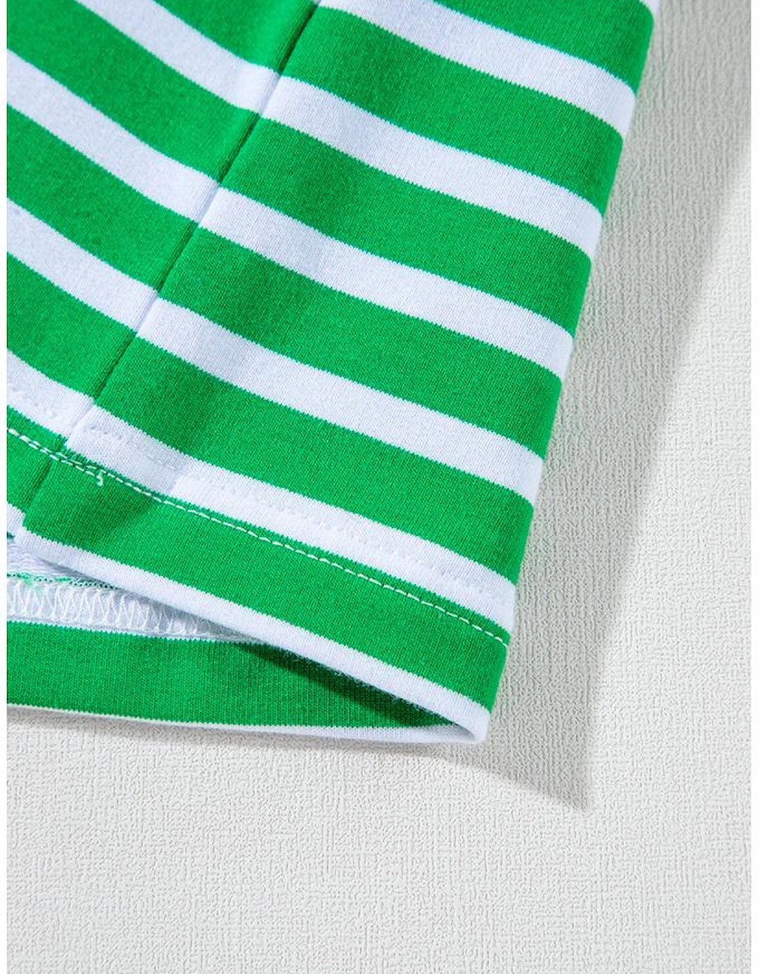 Dark Green Striped Cap Sleeve Tee and Shorts Set, 13 of 12