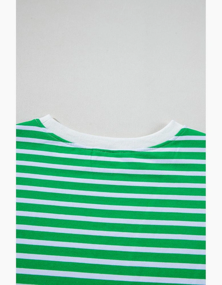 Dark Green Striped Cap Sleeve Tee and Shorts Set