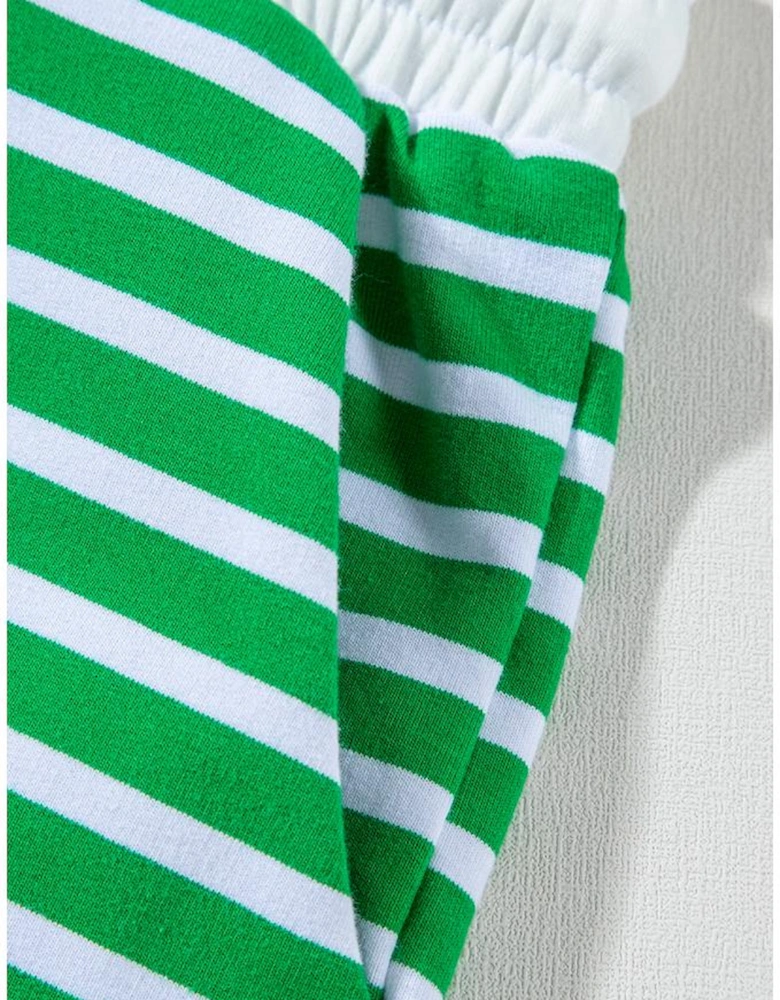 Dark Green Striped Cap Sleeve Tee and Shorts Set