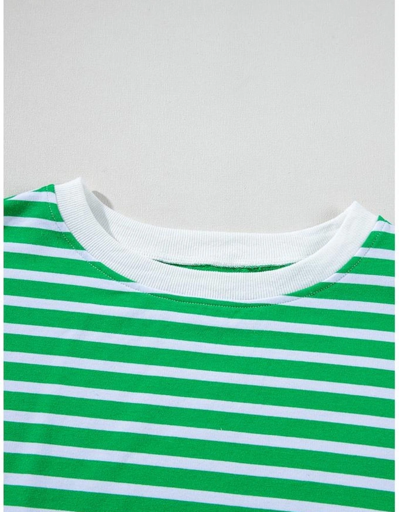 Dark Green Striped Cap Sleeve Tee and Shorts Set