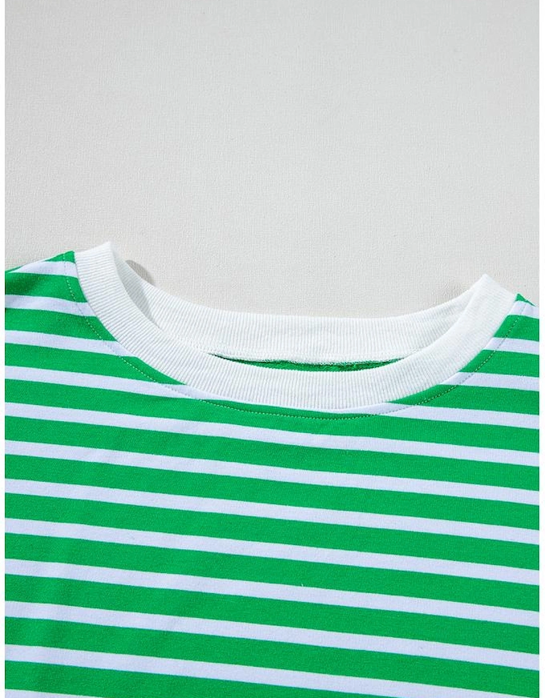 Dark Green Striped Cap Sleeve Tee and Shorts Set