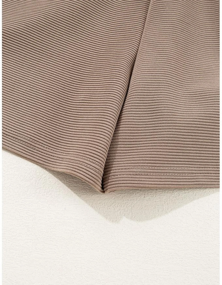 Dark Khaki Textured Short Sleeve Half Zip Drawstring Waist Romper