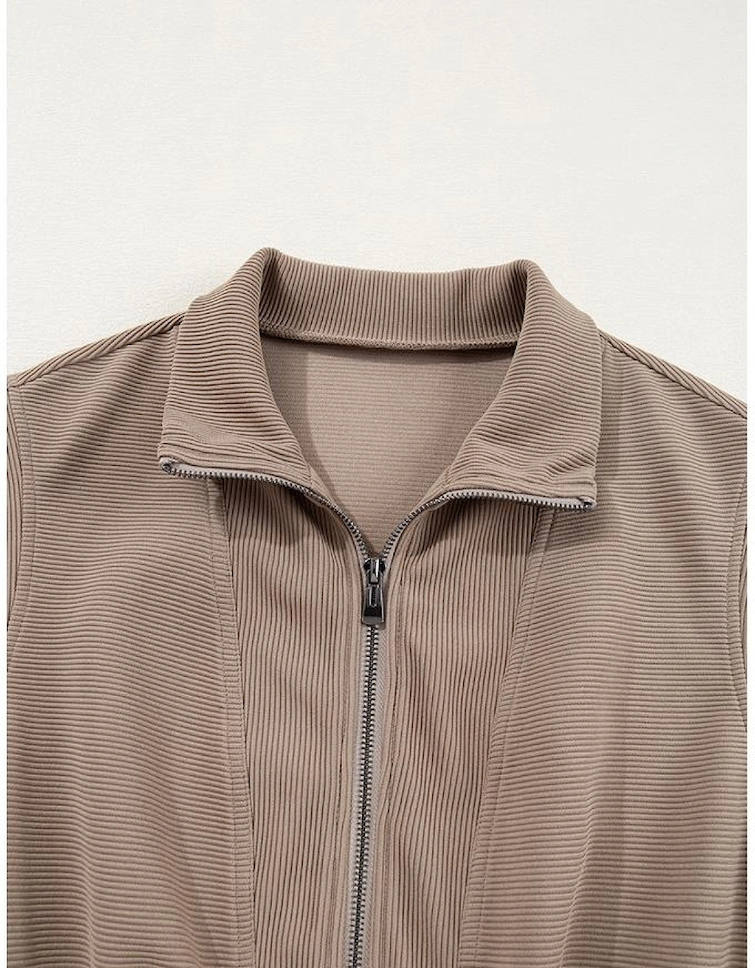 Dark Khaki Textured Short Sleeve Half Zip Drawstring Waist Romper