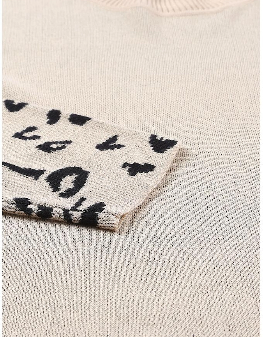 Khaki Leopard High Neck Side Slit Oversized Sweater