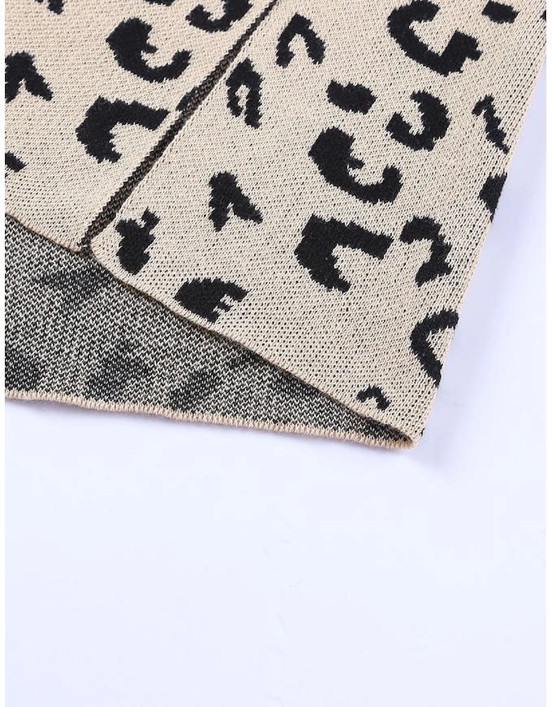 Khaki Leopard High Neck Side Slit Oversized Sweater