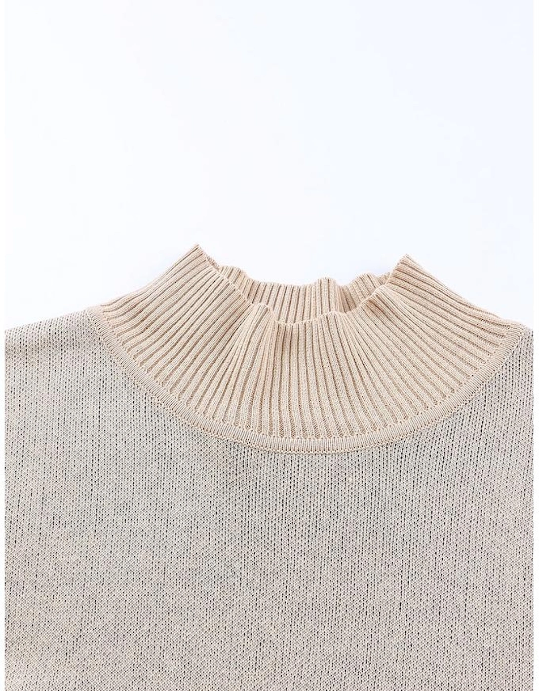 Khaki Leopard High Neck Side Slit Oversized Sweater