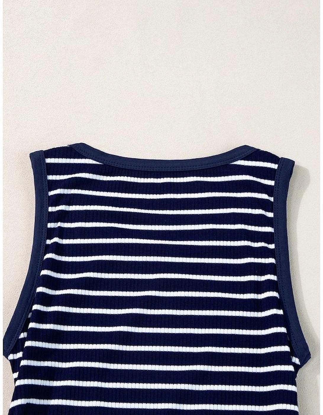 Blue Stripe Contrast Round Neck Sleeveless Slim Top