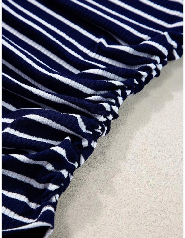 Blue Stripe Contrast Round Neck Sleeveless Slim Top