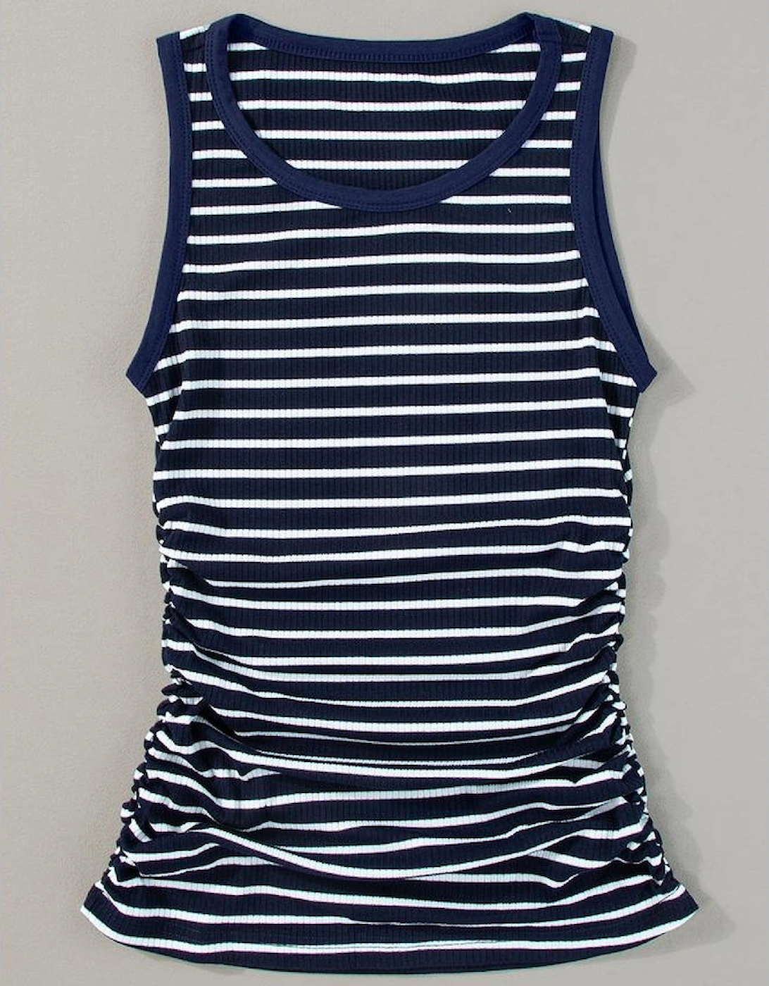 Blue Stripe Contrast Round Neck Sleeveless Slim Top
