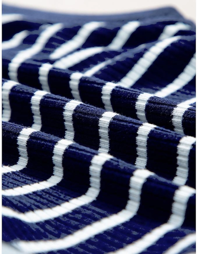 Blue Stripe Contrast Round Neck Sleeveless Slim Top