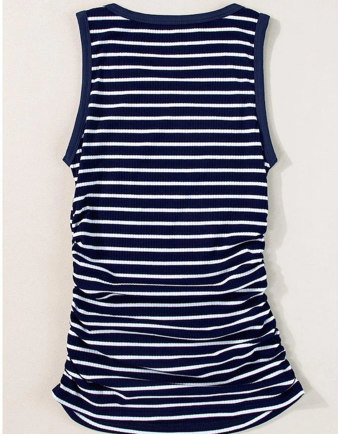 Blue Stripe Contrast Round Neck Sleeveless Slim Top