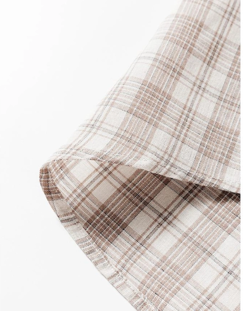 Khaki Checkered Print Loose Fit Buttoned Hooded Shacket