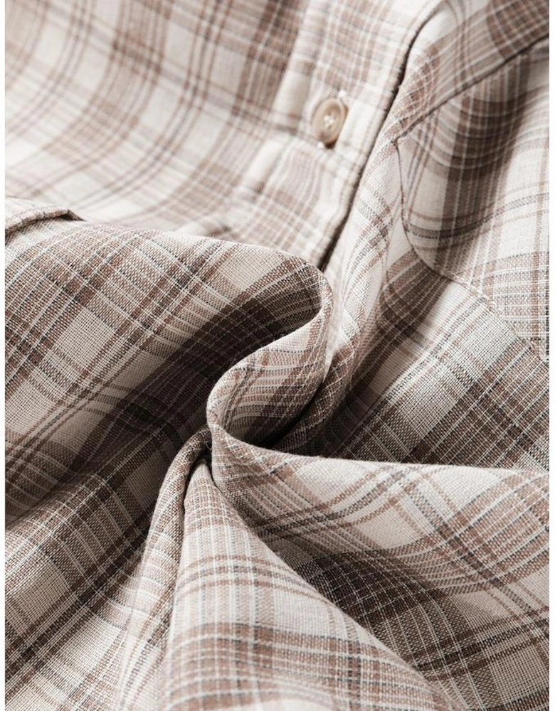 Khaki Checkered Print Loose Fit Buttoned Hooded Shacket