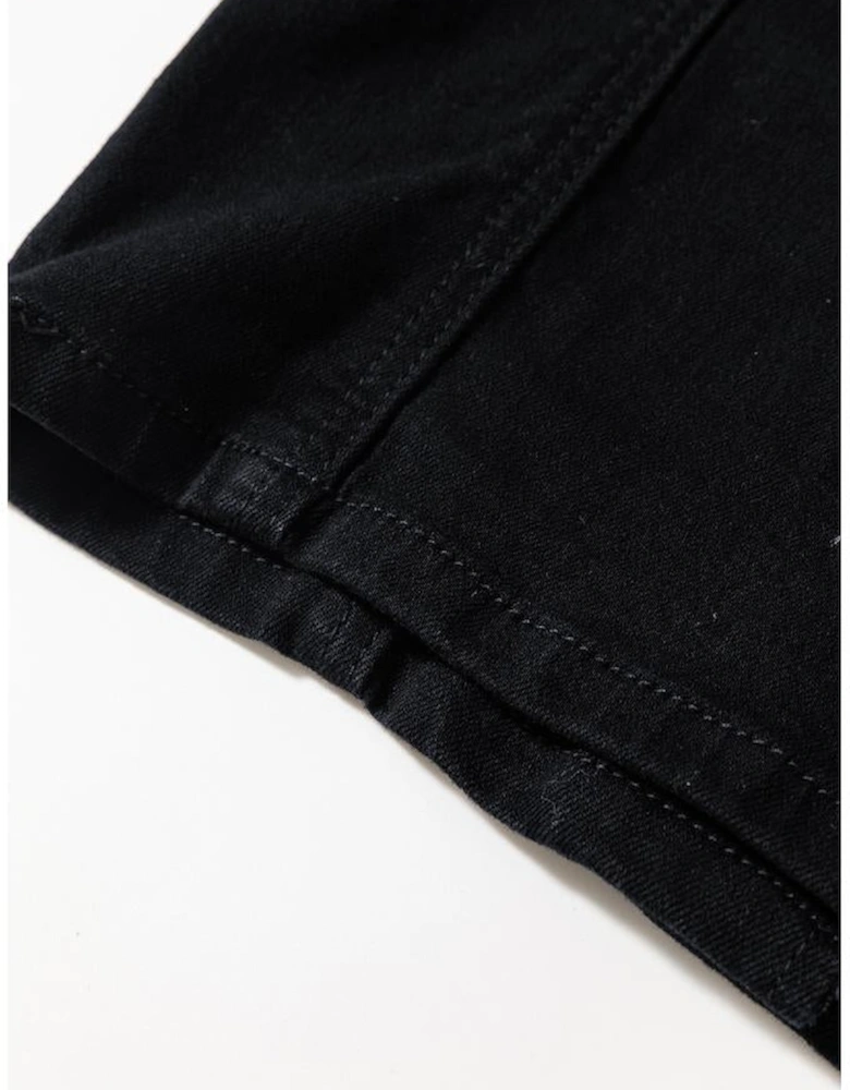 Black Acid Wash Buttoned Cropped Slim Denim Tank Top