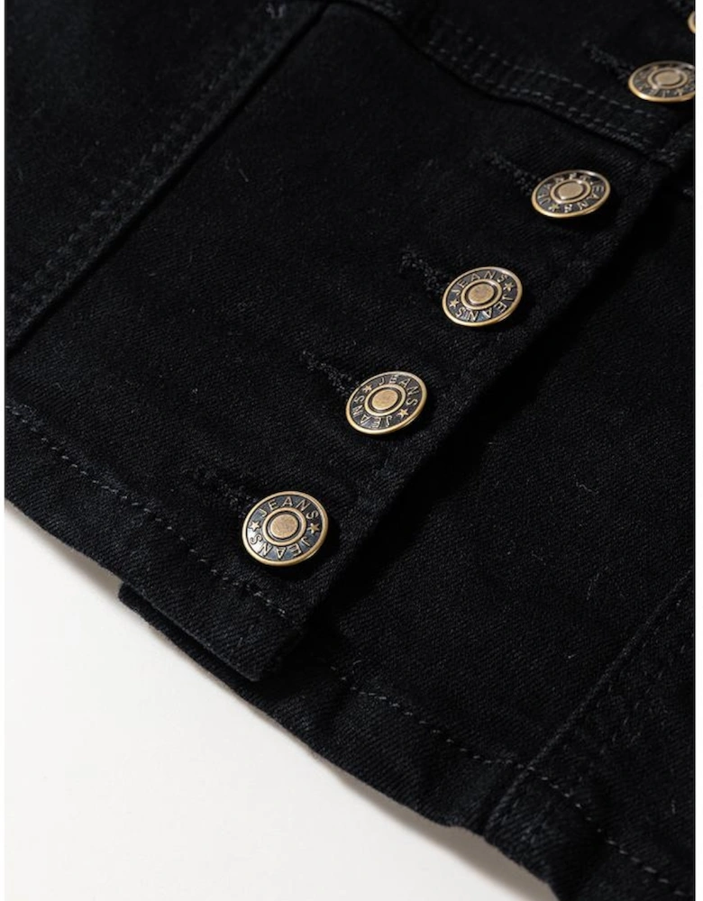 Black Acid Wash Buttoned Cropped Slim Denim Tank Top