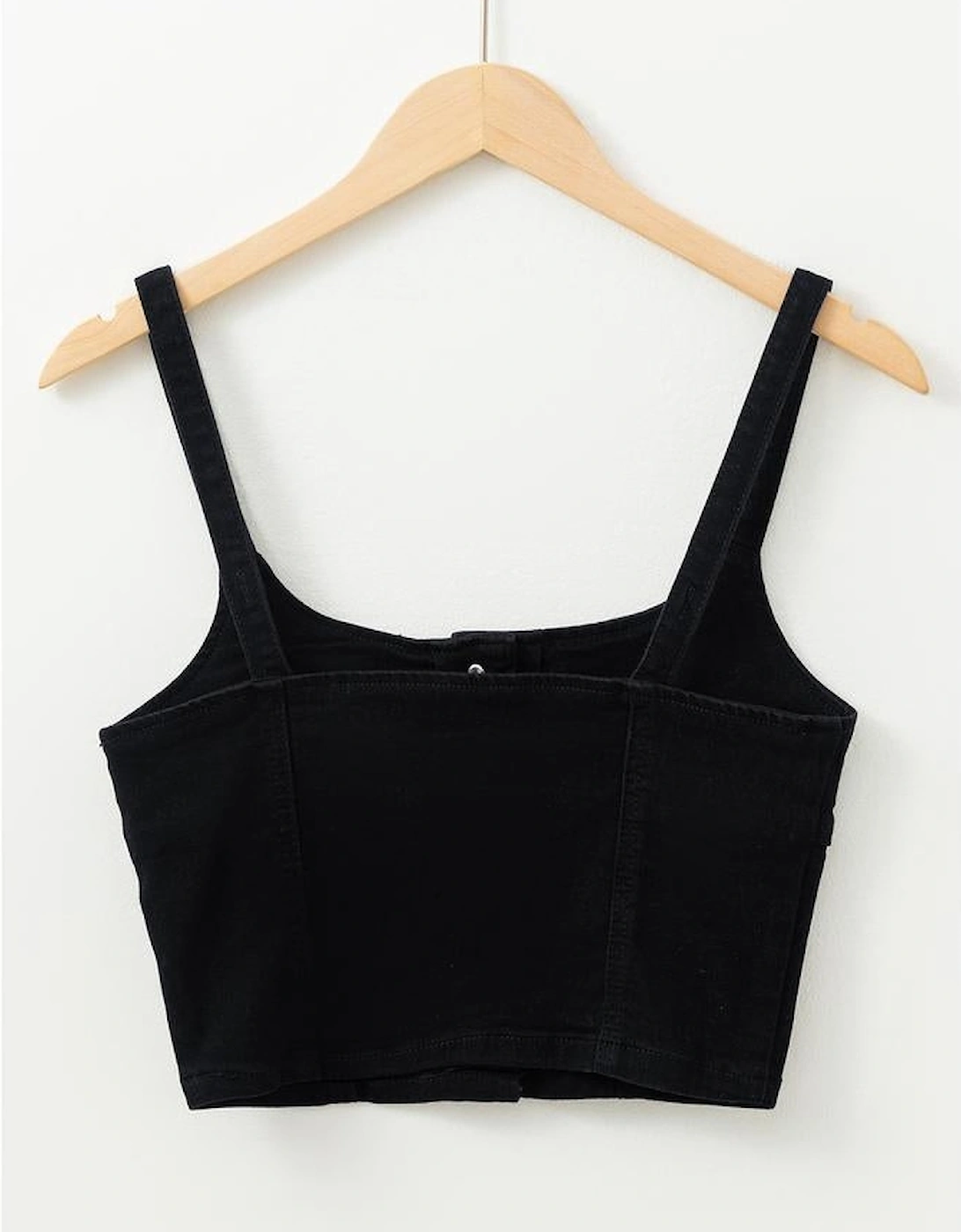 Black Acid Wash Buttoned Cropped Slim Denim Tank Top