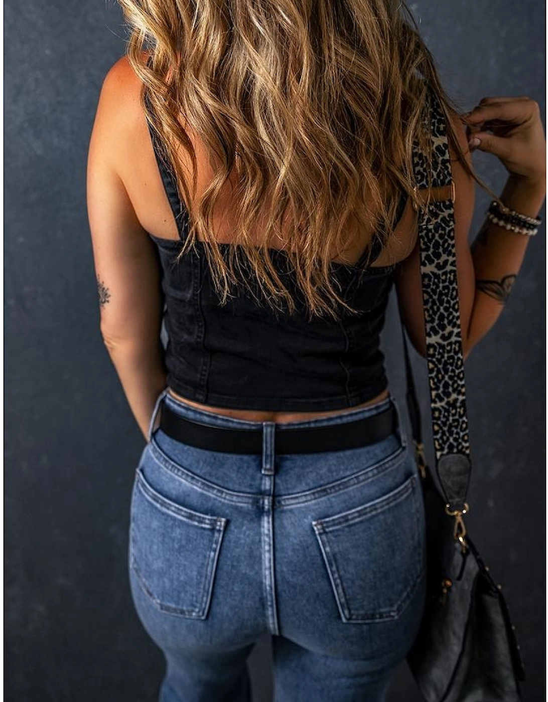 Black Acid Wash Buttoned Cropped Slim Denim Tank Top, 13 of 12