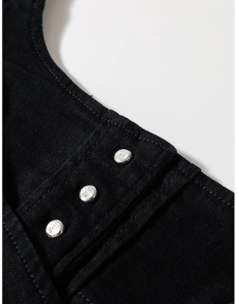 Black Acid Wash Buttoned Cropped Slim Denim Tank Top