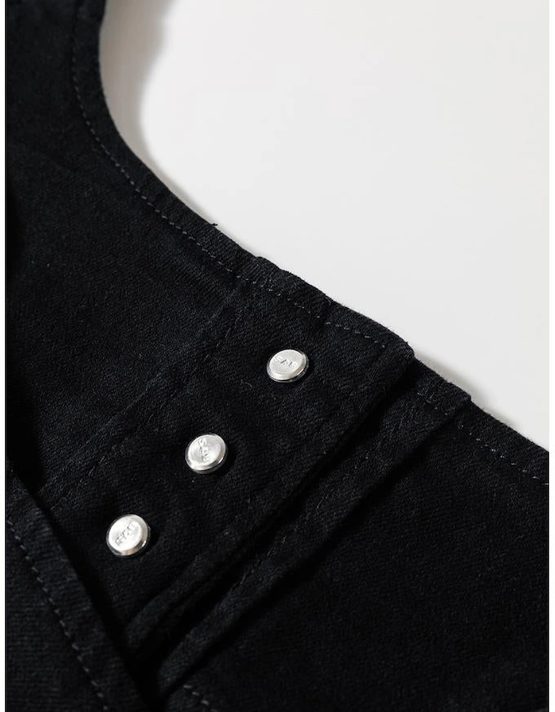 Black Acid Wash Buttoned Cropped Slim Denim Tank Top