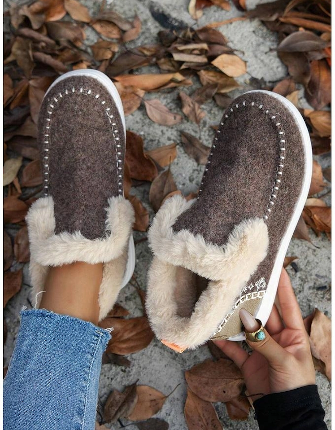 Coffee Suede Stitching Patchwork Plush Lined Anklet Boots, 5 of 4