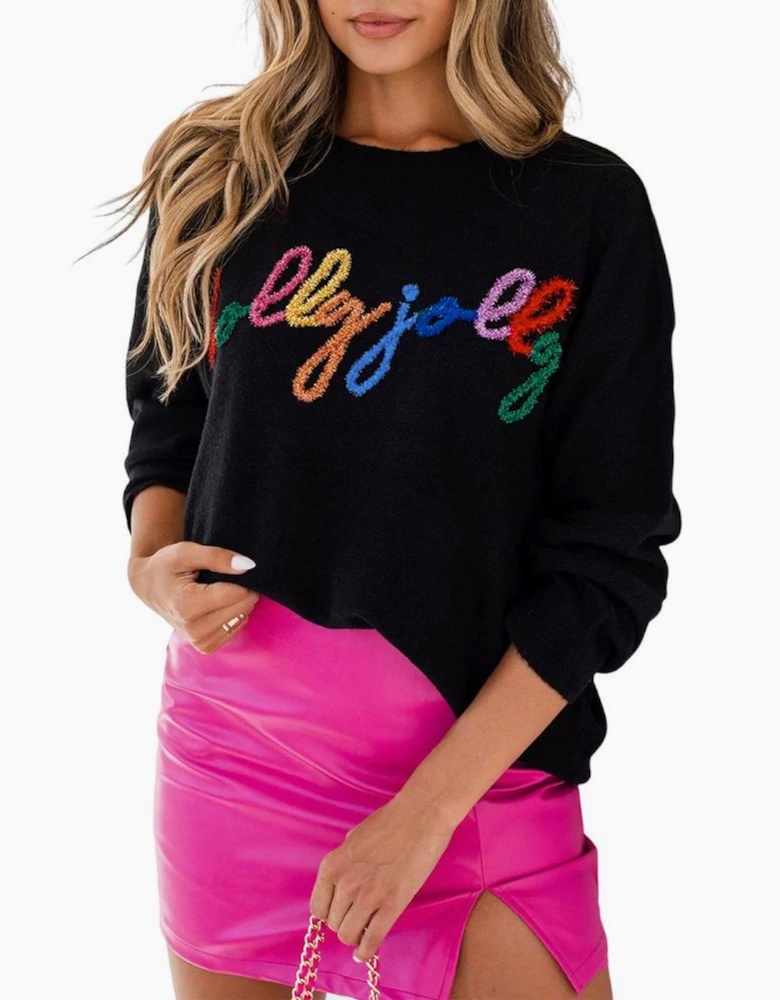 Black Holly Jolly Round Neck Casual Sweater
