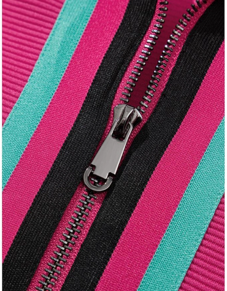 Strawberry Pink Striped Detail Flutter Sleeve Zipped Collar Short Set