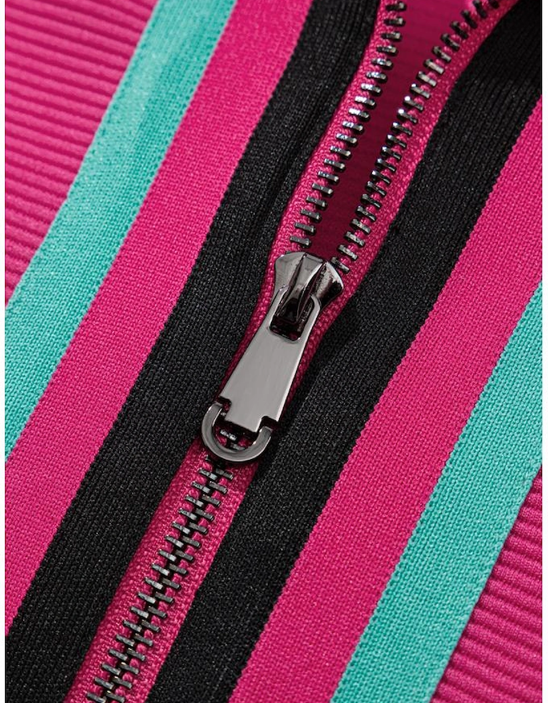 Strawberry Pink Striped Detail Flutter Sleeve Zipped Collar Short Set