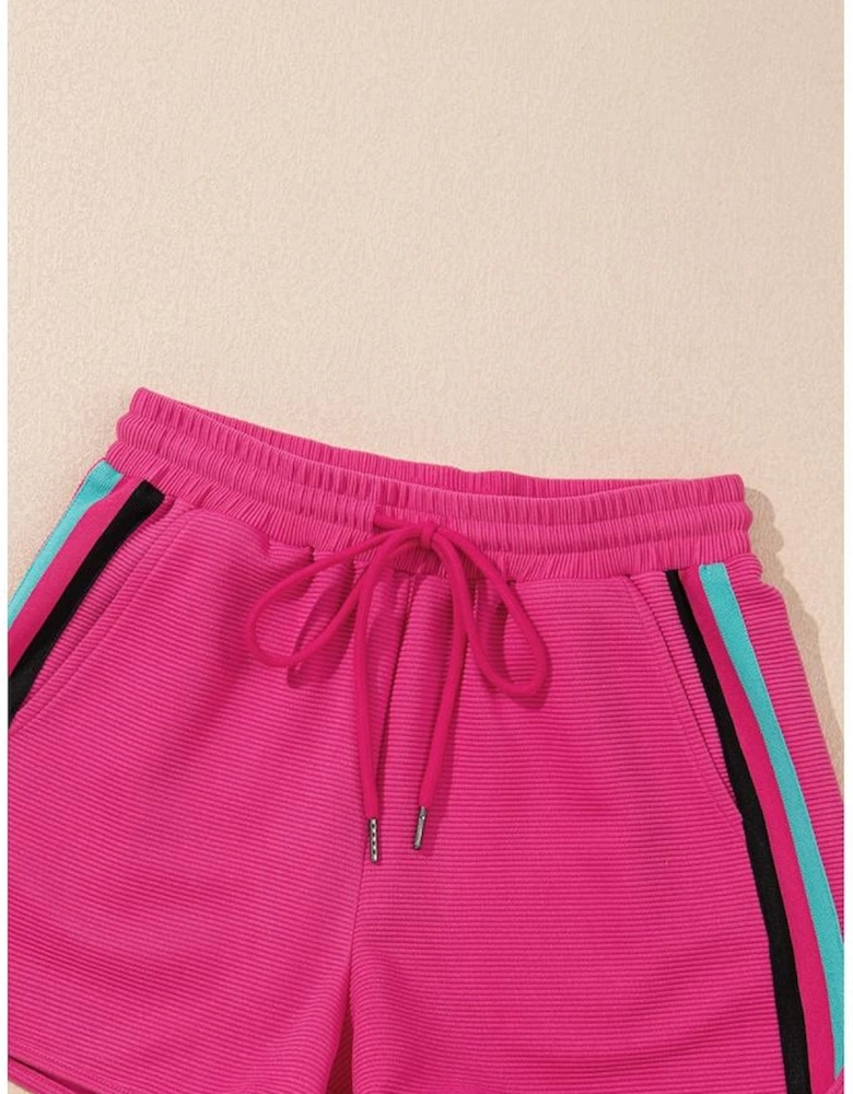 Strawberry Pink Striped Detail Flutter Sleeve Zipped Collar Short Set