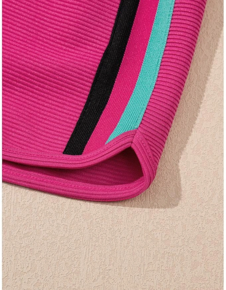 Strawberry Pink Striped Detail Flutter Sleeve Zipped Collar Short Set