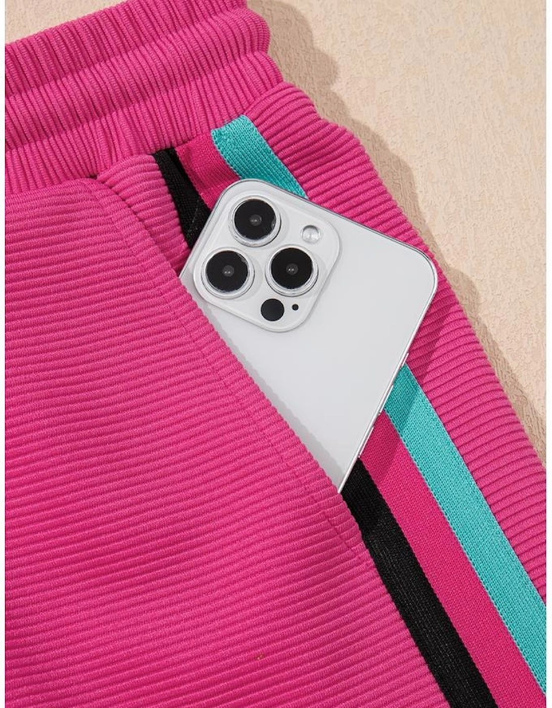 Strawberry Pink Striped Detail Flutter Sleeve Zipped Collar Short Set