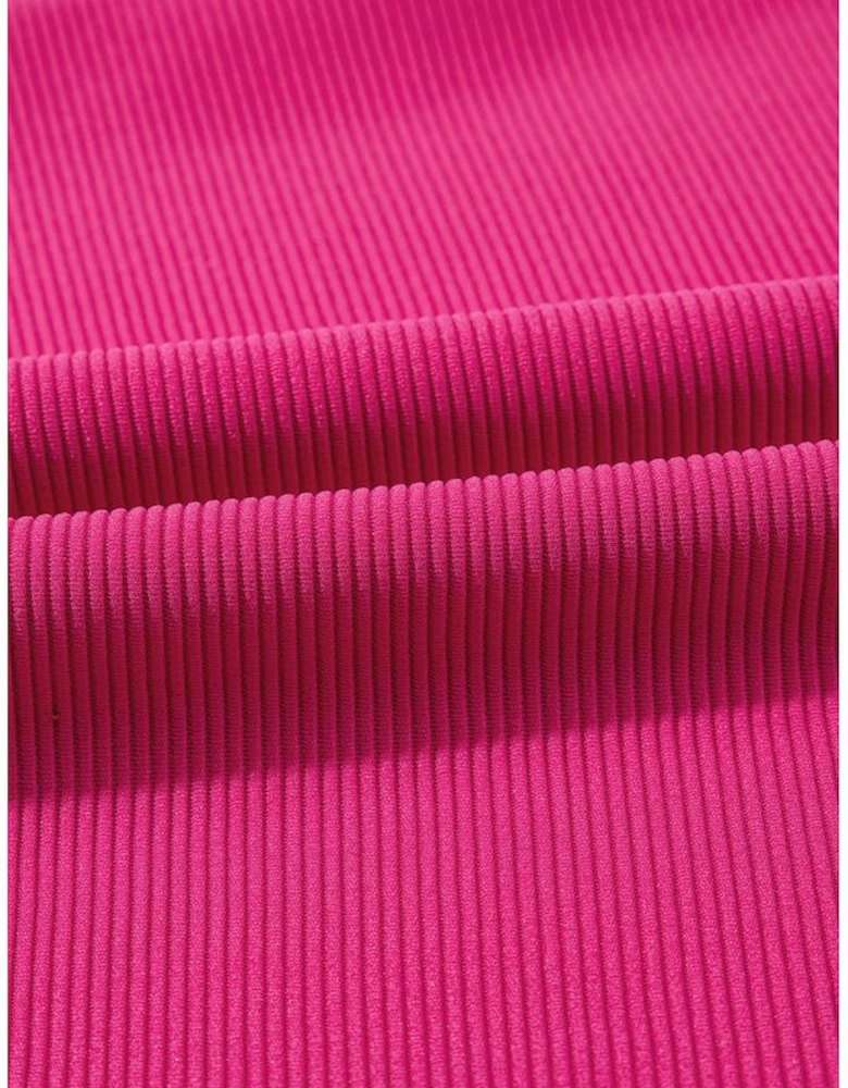 Strawberry Pink Striped Detail Flutter Sleeve Zipped Collar Short Set