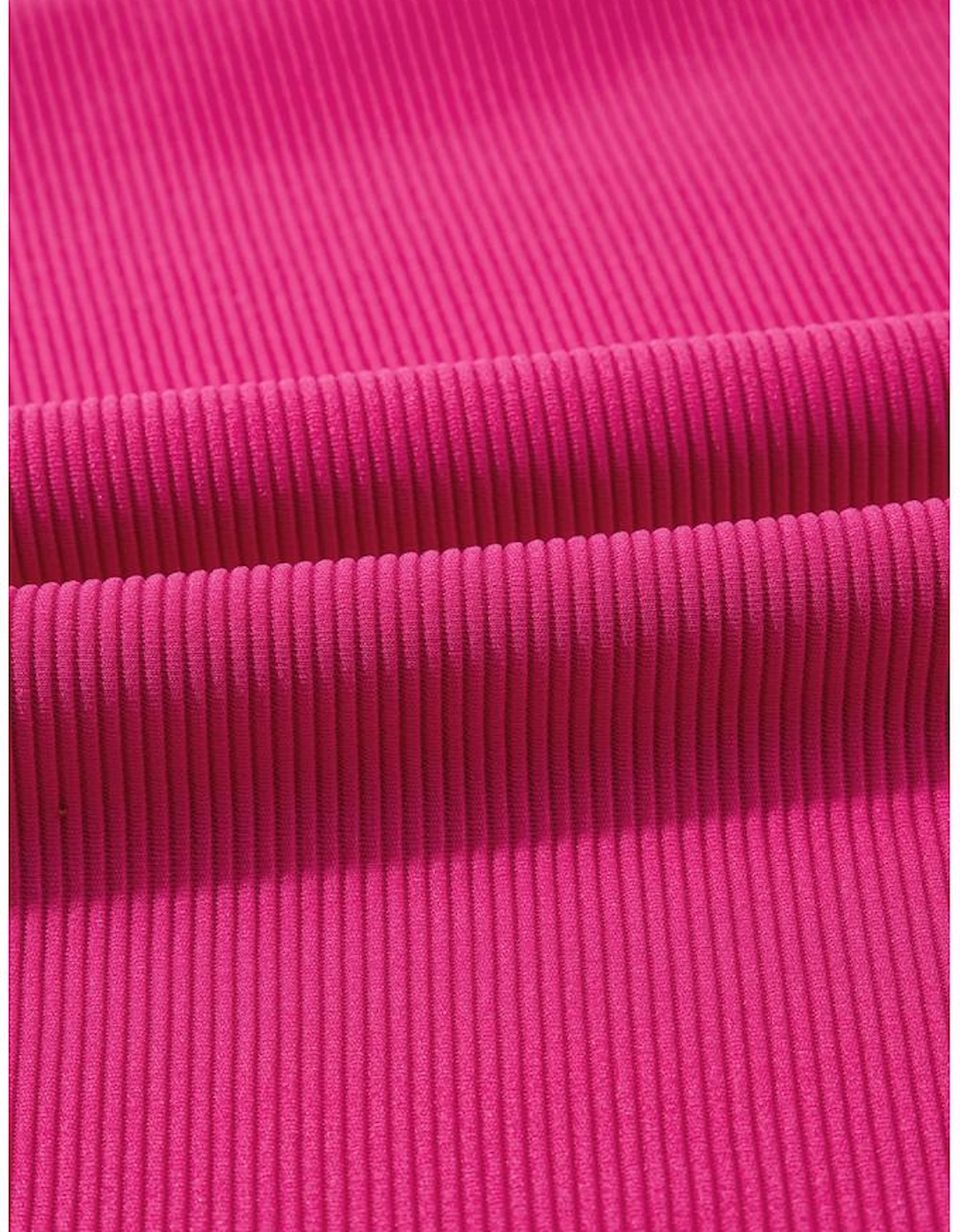 Strawberry Pink Striped Detail Flutter Sleeve Zipped Collar Short Set