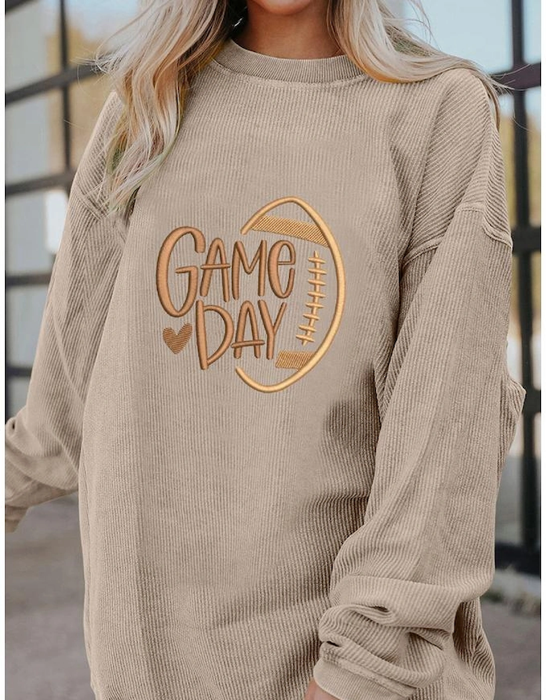 Smoke Gray Twisted Rib Texture game day Rugby Embroidered Baggy Sweatshirt, 8 of 7