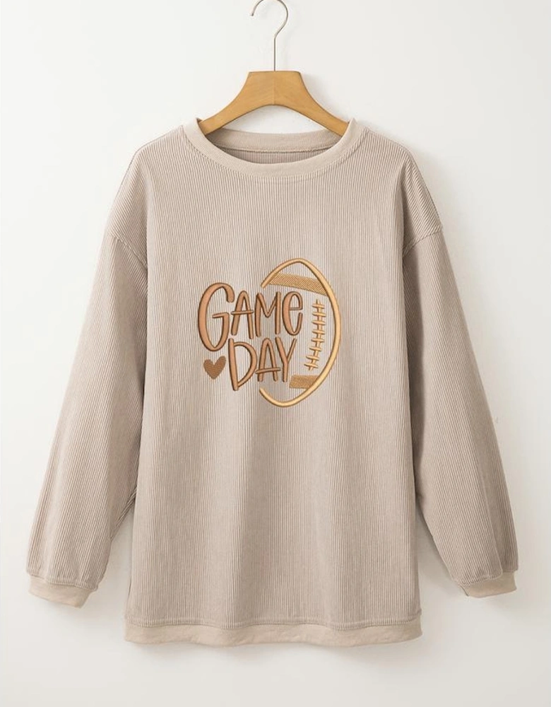 Smoke Gray Twisted Rib Texture game day Rugby Embroidered Baggy Sweatshirt