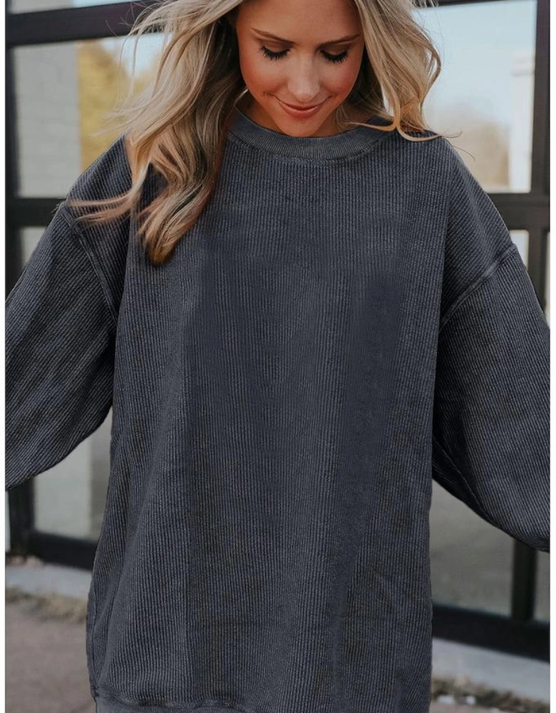 Dark Grey Ribbed Corded Oversized Sweatshirt