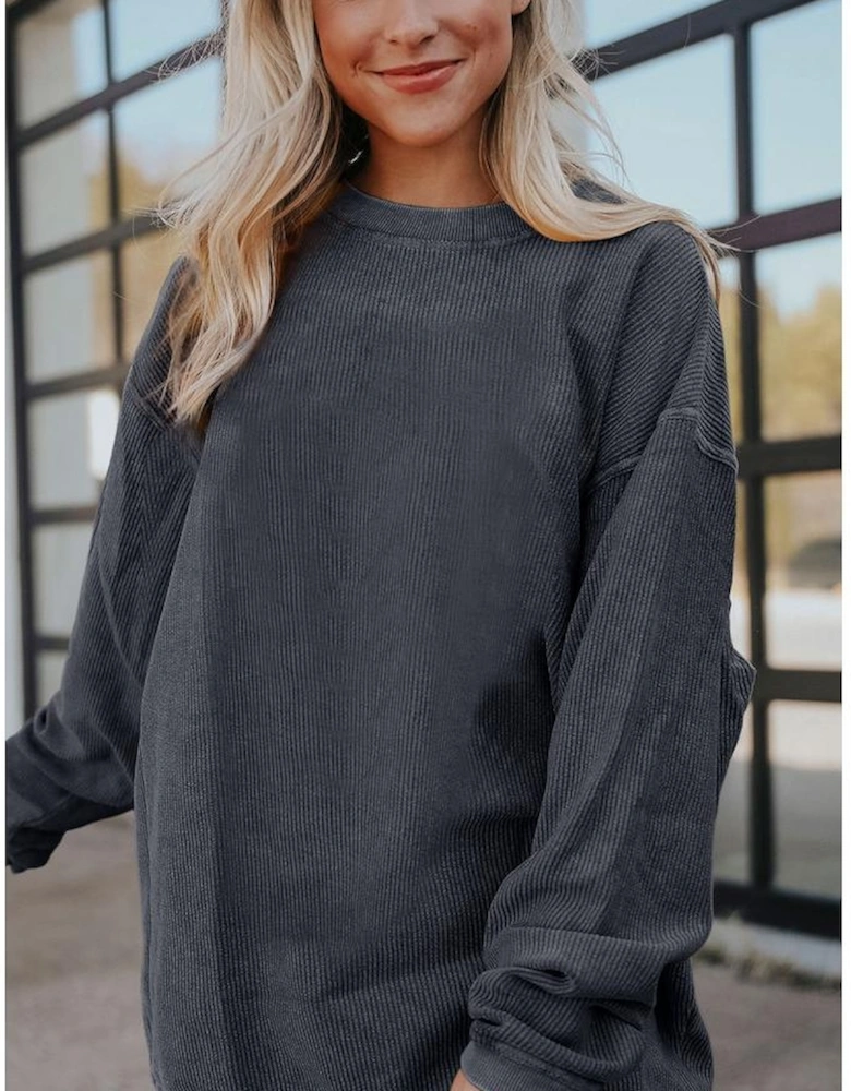 Dark Grey Ribbed Corded Oversized Sweatshirt