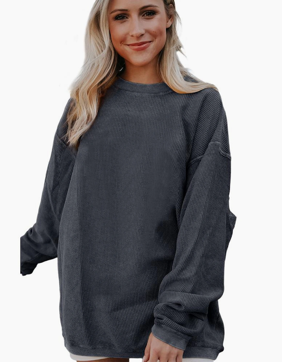 Dark Grey Ribbed Corded Oversized Sweatshirt
