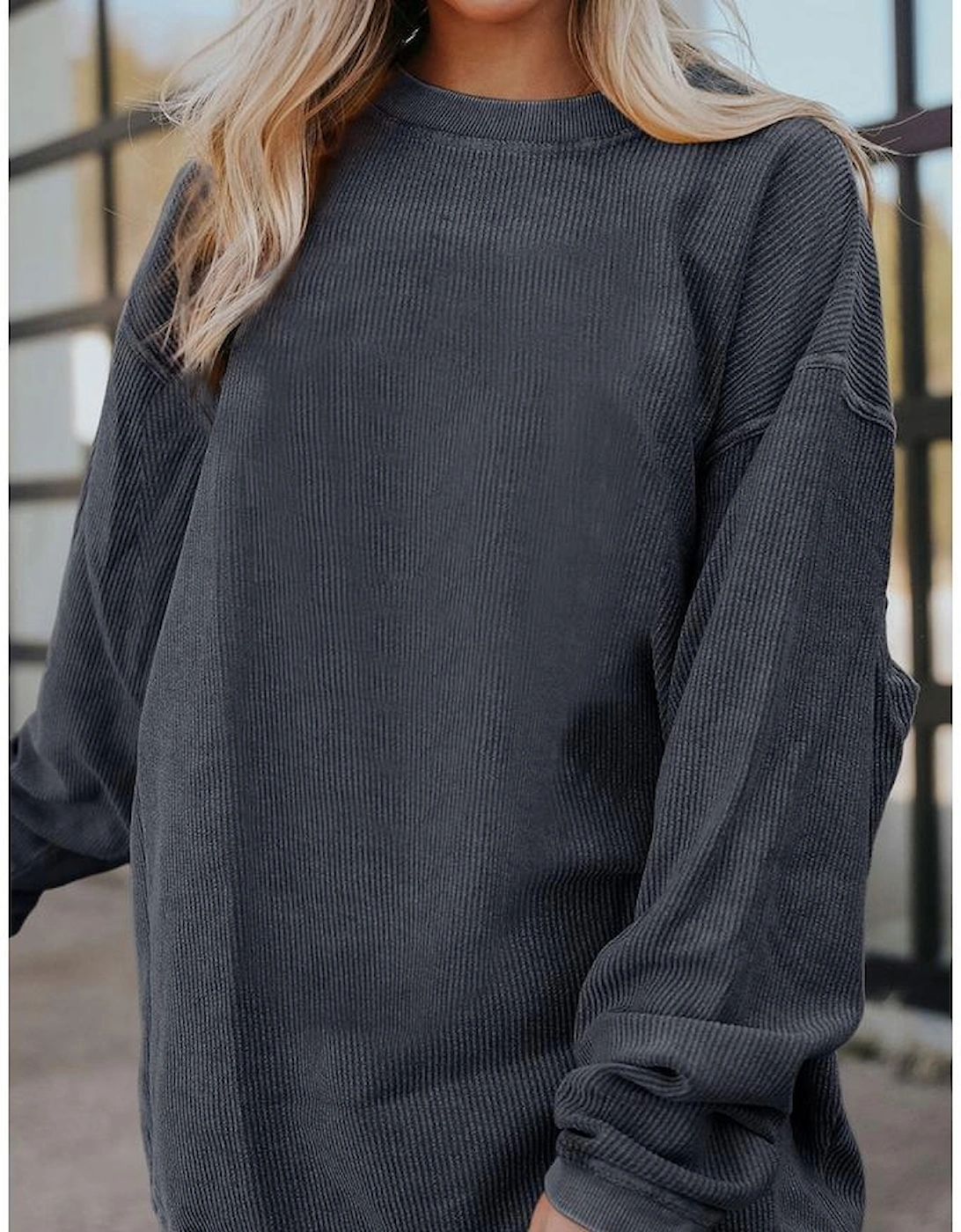 Dark Grey Ribbed Corded Oversized Sweatshirt, 7 of 6