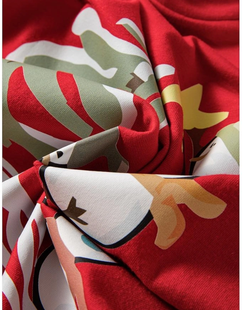 Red Christmas Tree Snowman Printed Crewneck T Shirt