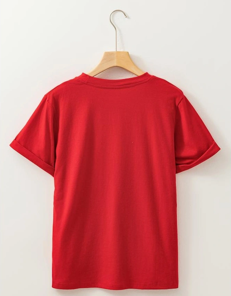 Red Christmas Tree Snowman Printed Crewneck T Shirt