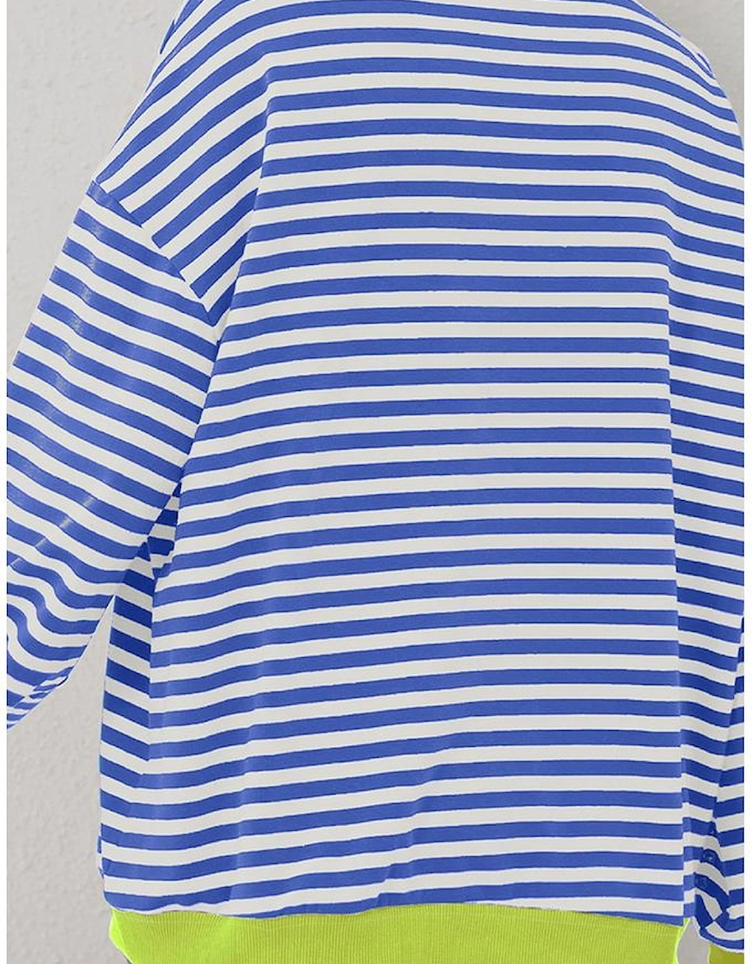 Sky Blue Stripe Striped Contrast Ribbed Trim Crossed Stitch Drop Shoulder Sweatshirt, 16 of 15
