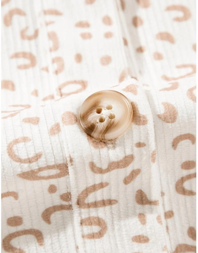 Beige Leopard Print Flap Pockets Buttoned Corduroy Shacket