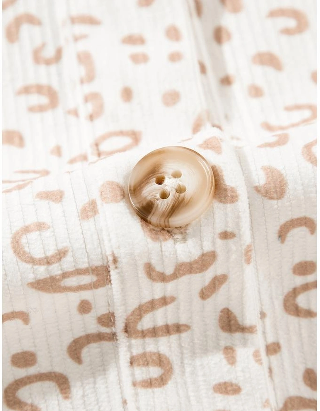 Beige Leopard Print Flap Pockets Buttoned Corduroy Shacket