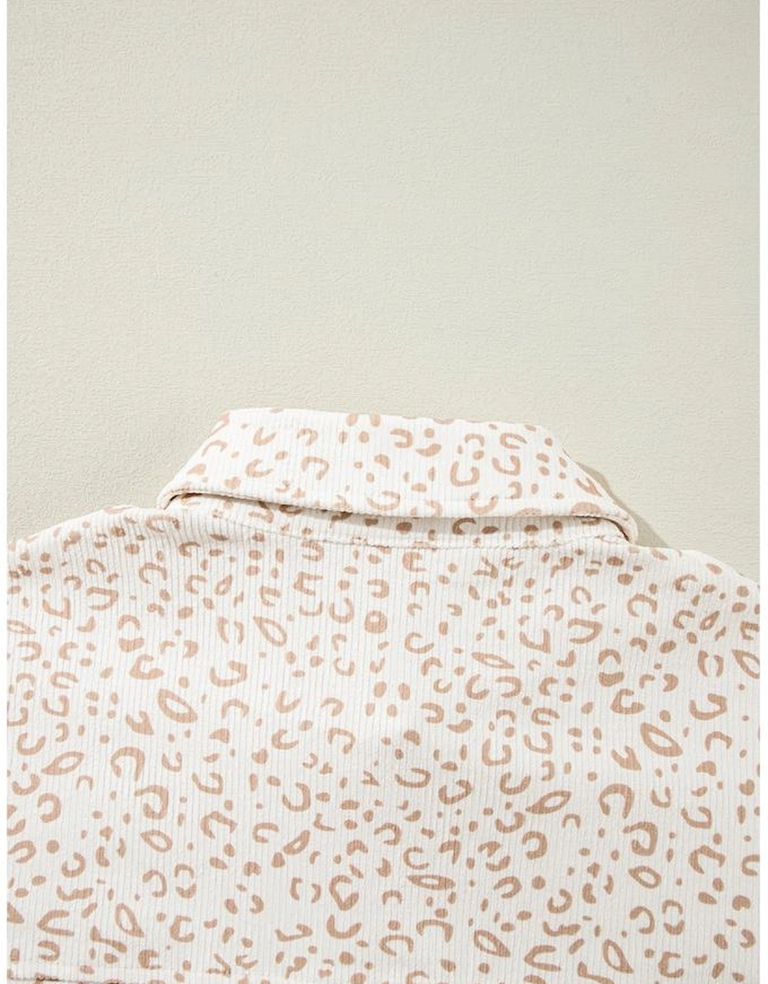 Beige Leopard Print Flap Pockets Buttoned Corduroy Shacket