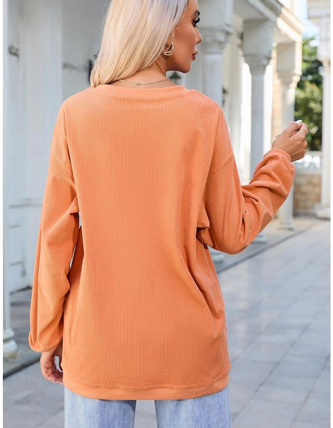 Orange Bow Pumpkin Graphic Crewneck Corded Thanksgiving Sweatshirt