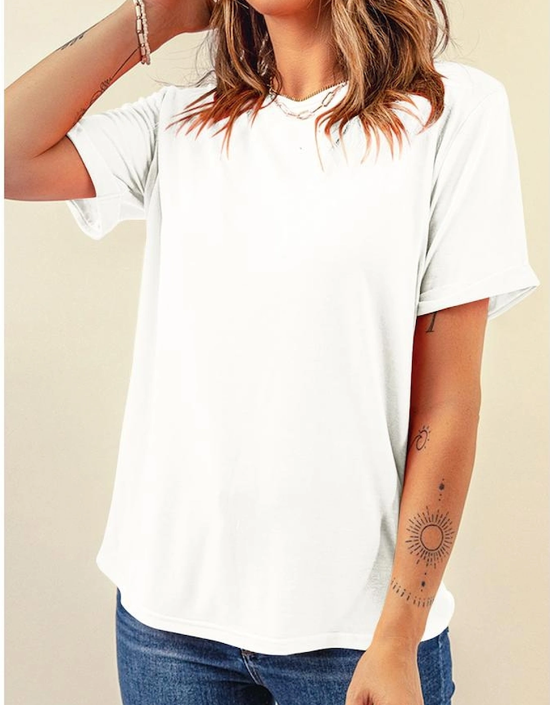 White Casual Plain Crew Neck Tee