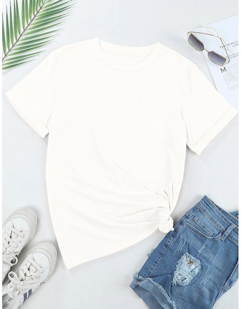 White Casual Plain Crew Neck Tee