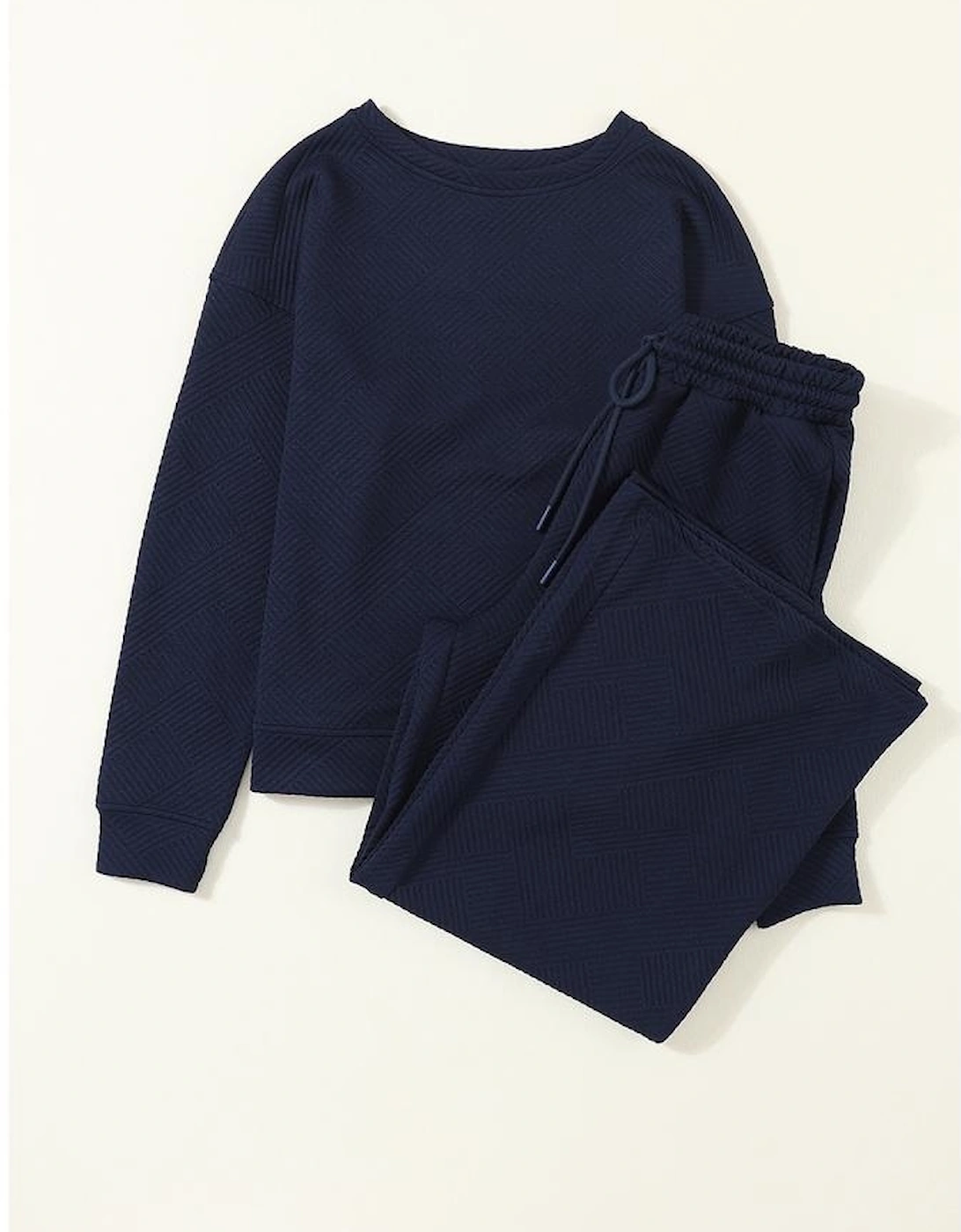 Navy Blue Ultra Loose Textured 2pcs Slouchy Outfit